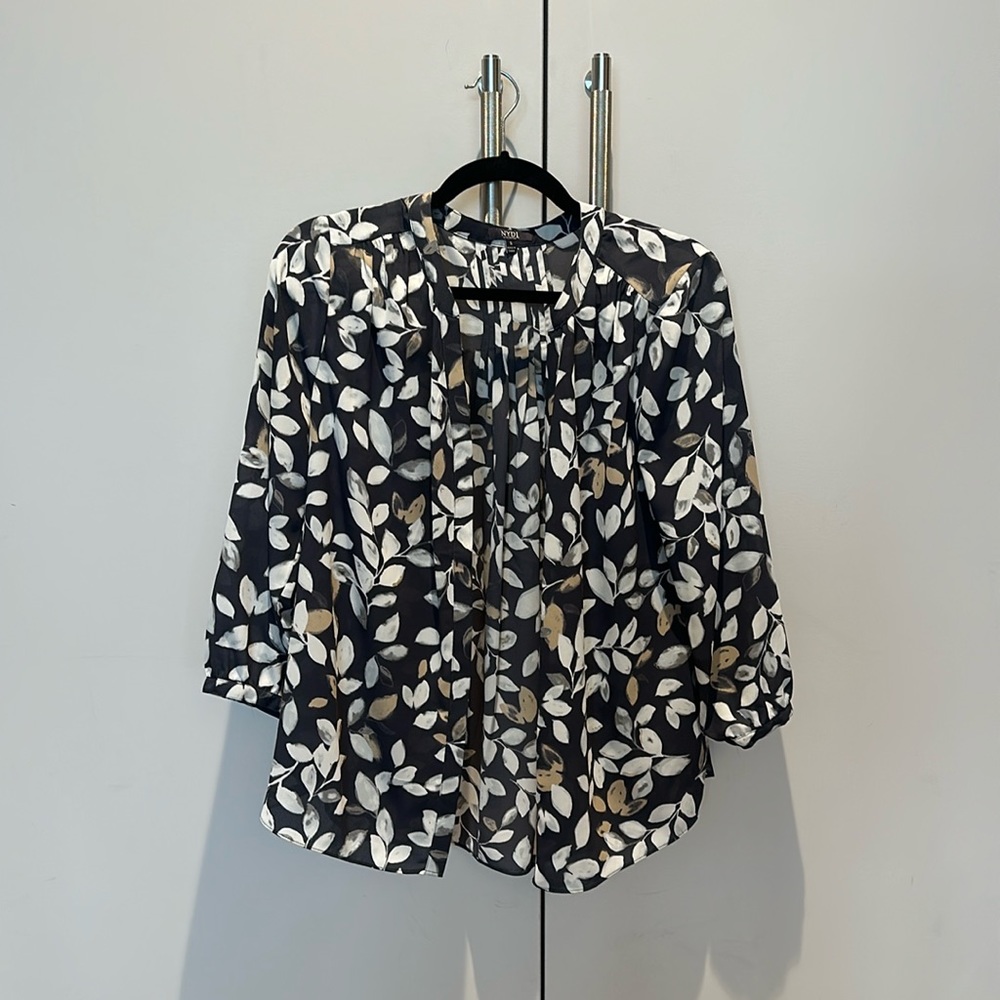 Navy floral print blouse